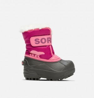 Buty Zimowe Dziecięce Sorel Snow Commander Różowe Czarne | Polska-8603IKPRF